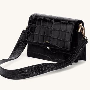 JW PEI Mini Flap Crossbody Black Croc Bag